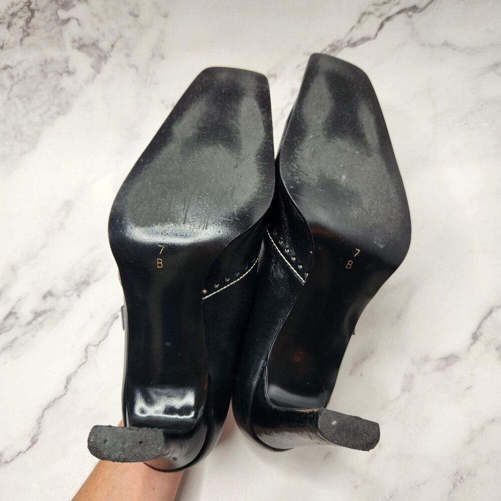 Pedro Garcia Black Leather Y2K Square Toe Block Wall Mary Jane Heels Size 7 - Picture 7 of 9